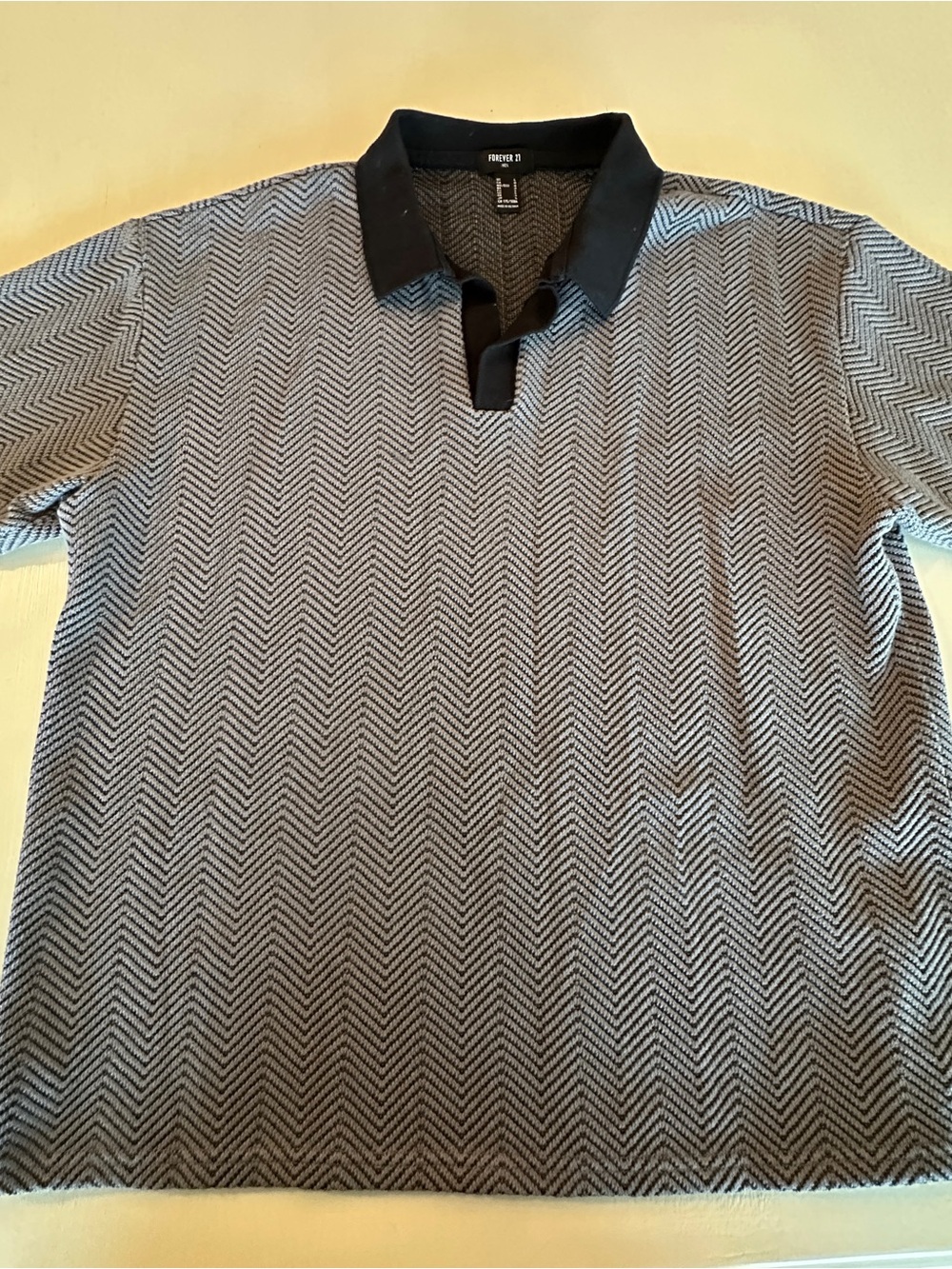 Men's Forver 21 Black & White Herringbone Polo Shirt